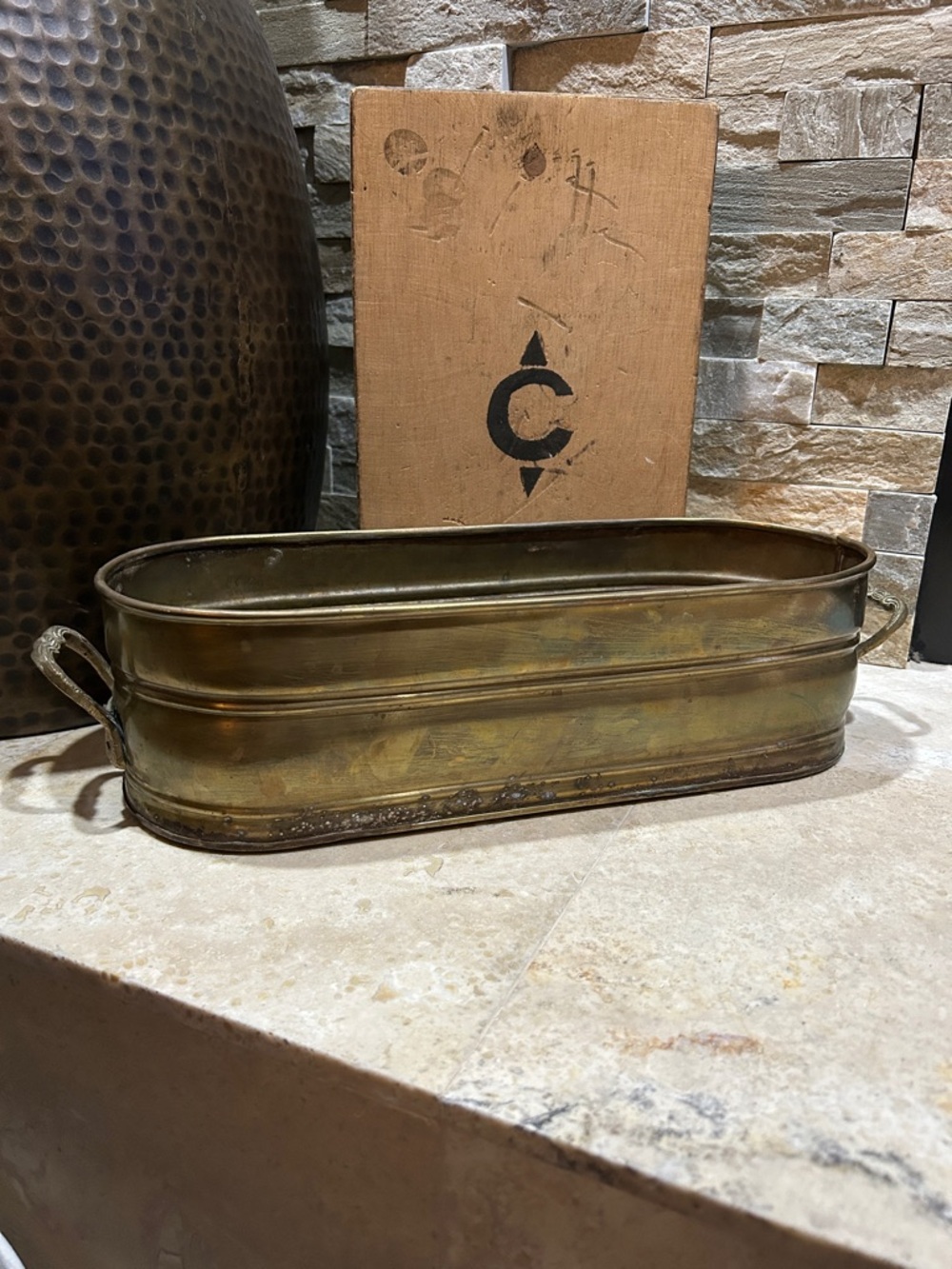 Solid Brass Long Oval Planter